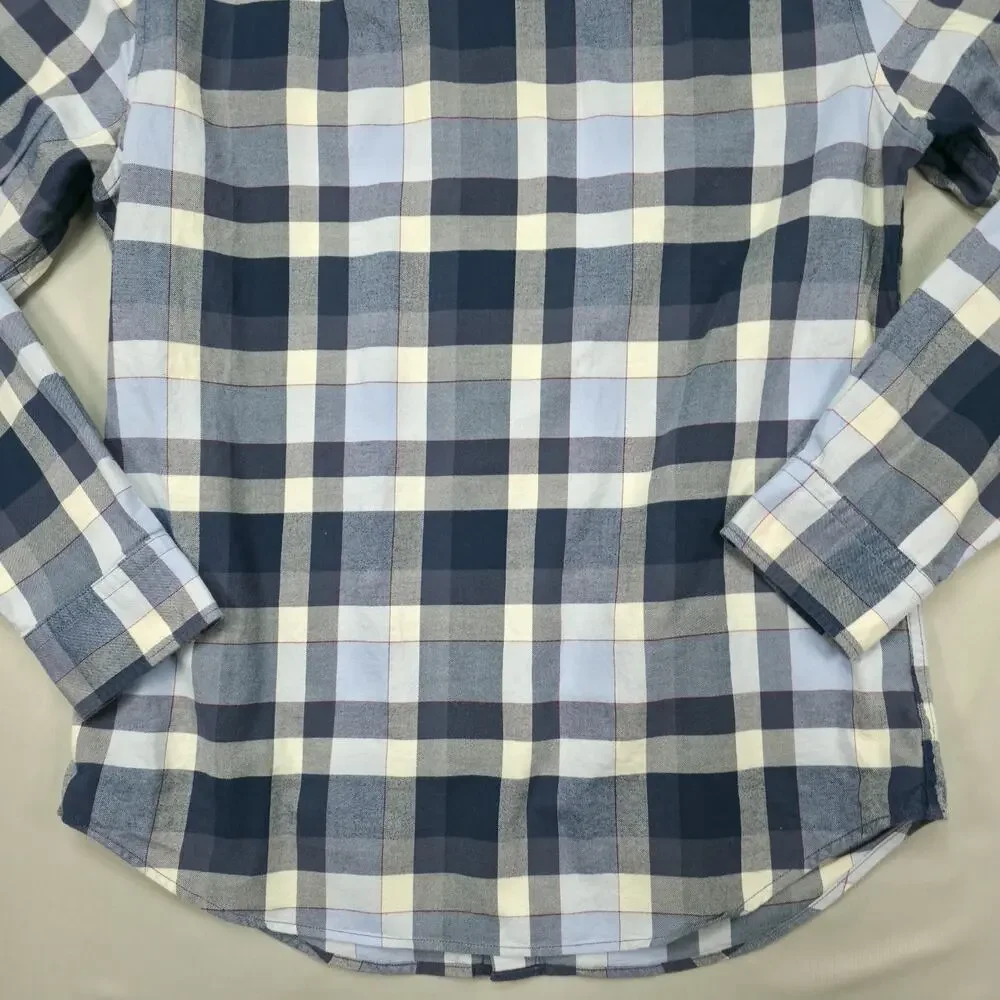 Banana Republic Mens Large Luxe Flannel Shirt Grant Fit Blue Plaid Casual